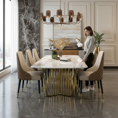Luxe tafels eetkamertafel metaal eettafel Moderne meubels goud roestvrij staal.