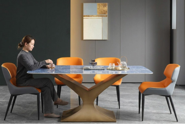 Luxe eettafel van metaal roestvrij staal tafels meubels zuiltje tafel eettafels marmer stijl