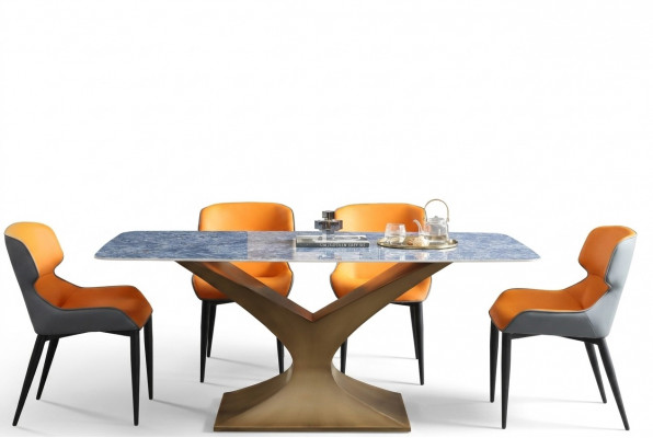 Luxe eettafel van metaal roestvrij staal tafels meubels zuiltje tafel eettafels marmer stijl