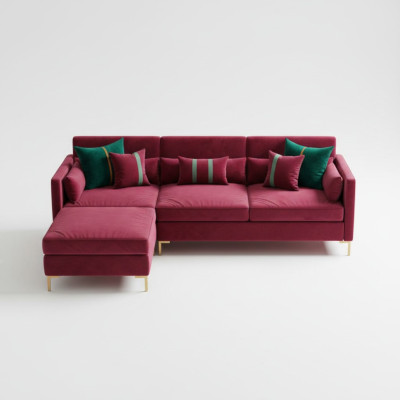 Woonlandschap L-vormige hoekbank Relax fluweel massief houten zitdesign bank lounge nieuw