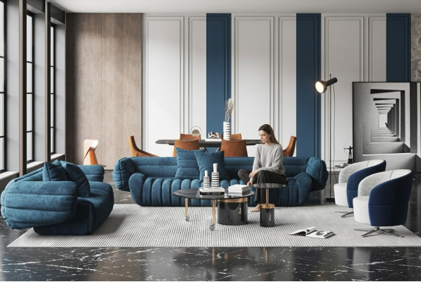 Fluwelen bank 2-zits woonlandschap massief hout ontspanningszitje design bank lounge