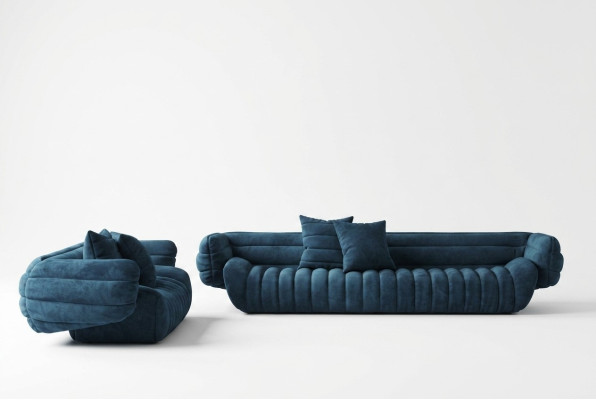 Fluwelen bank 2-zits woonlandschap massief hout ontspanningszitje design bank lounge