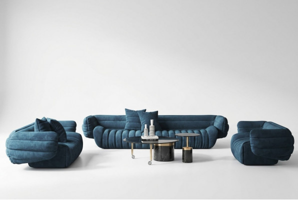 Blauw fluwelen bankstel 3+2 bankstel Luxe 2-delige woonkamerset