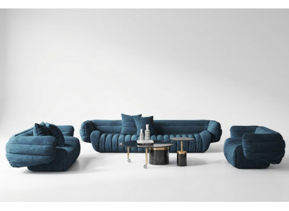Blauw fluwelen bankstel 3+2 bankstel Luxe 2-delige woonkamerset