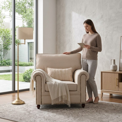 Fauteuil Stof Bankstoel Eenpersoons Meubels Relax Stoel Ontwerp Bank Lounge Stof Landhuis