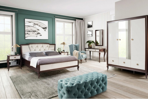 Volledige slaapkamer set 4-dlg Ontwerp Bed + 2x Nachtkastje + Kledingkast