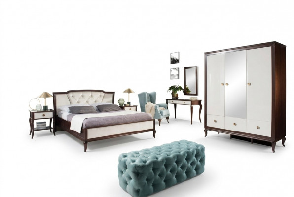 Volledige slaapkamer set 4-dlg Ontwerp Bed + 2x Nachtkastje + Kledingkast