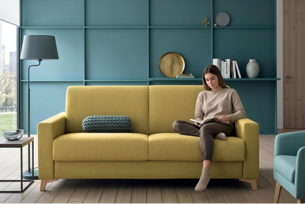 Tweezits ontwerpersbank 2-zits Geel Stoffenbank Slaapbank Italiaanse meubels  Tweezits ontwerpbank 2-zits Gele Stoffenbank Slaapbank Italiaans meubilair