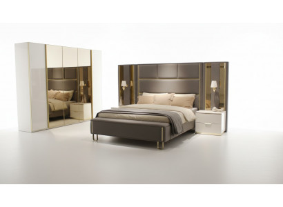 Bed 2x Nightstands 3-piece Bedroom Double Bed Design Furniture Wood New Set