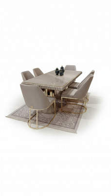 Modern meubelset 6x stoelen eetkamer gestoffeerde stoelen textiel stoelgroep