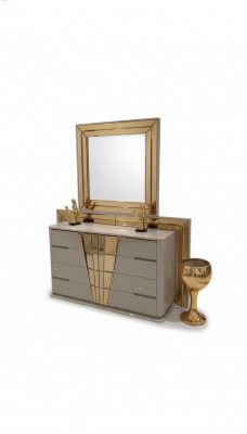Moderne commode met spiegel Luxe modern design slaapkamer houten set 2-delig.