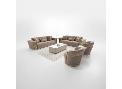 Sofa set compleet modern 3+3+1+1 zitsbank + salontafel textiel bank hout