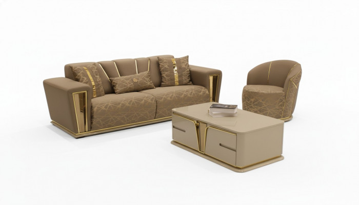 Bankstel 3+1+1 zits Textiel Hout Bankstel 3 zits Modern Fauteuil Compleet Set