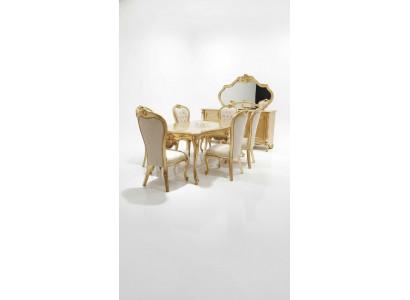 Klassieke eettafel + 6 stoelen + dressoir met spiegel Goud Houten commode Nieuw