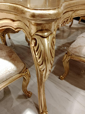 Klassieke eettafel 200x110cm Goud Luxe Houten Tafel Eetkeuken Nieuwe Ontwerp Tafels