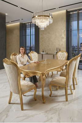 Design Eetkamer Compleet Eettafel + 6x Stoelen Klassieke Meubelen Houten Tafel Nieuw