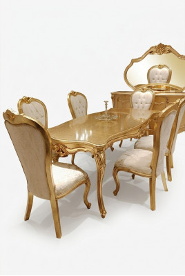 Design Eetkamer Compleet Eettafel + 6x Stoelen Klassieke Meubelen Houten Tafel Nieuw