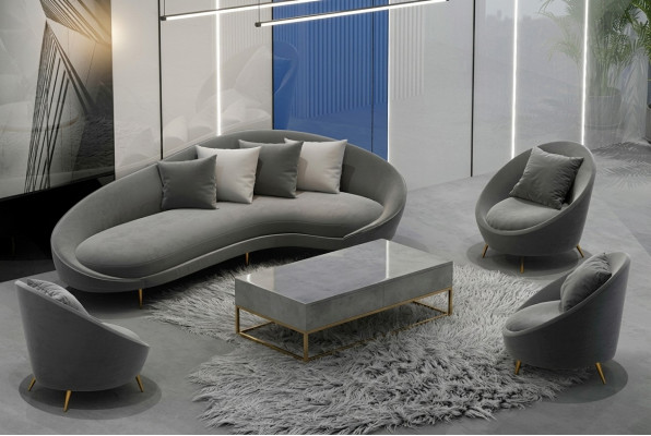 Hoekbank + fauteuil woonlandschap Relax zitmeubel design bank loungebanken textiel fluweel