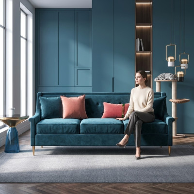 Stof driezits ontspanningsstoel design bank loungebanken fluwelen bank 3-zits meubels