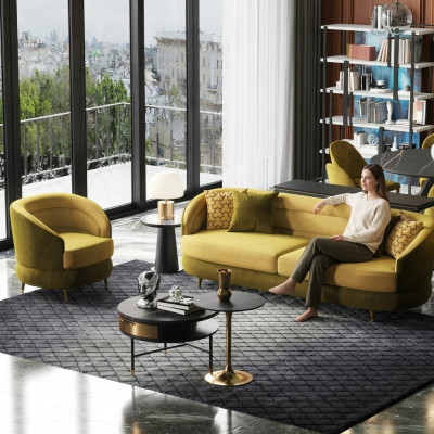 Ontwerp Bank Lounge Bankstellen Fluweel Bankstel 3+1 Zits Bank Woonlandschap Geel
