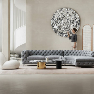 Chesterfield zithoek design bank lounge banken textiel hoekbank L-vorm woonlandschap
