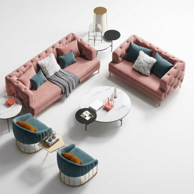 Rosa Chesterfield woonlandschap ontworpen bankstellen loungebanken 3+2 zits set.