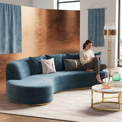 Fluwelen bankstel 4-zits gestoffeerd textiel modern ontspannende zit luxe meubels hoekbank rond nieuw