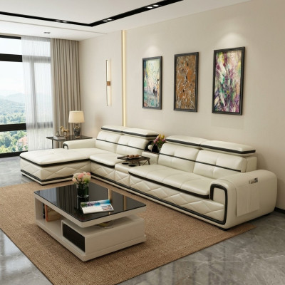 Luxe leren hoekbank L-vormig gestoffeerd modern relax zitmeubilair woonlandschap