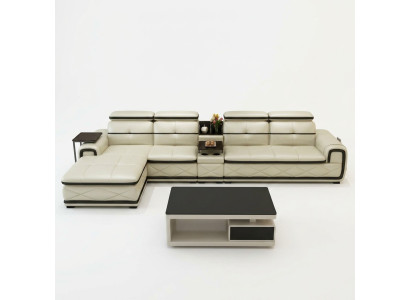 Luxe leren hoekbank L-vormig gestoffeerd modern relax zitmeubilair woonlandschap