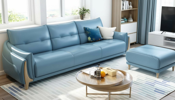 Bankstel 3-zits Modern Relax Zitmeubilair Driezits Blauw Bekleed Luxe Meubels Nieuw