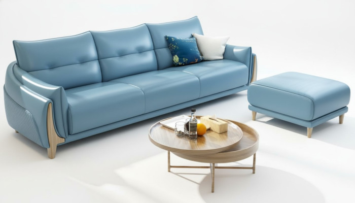 Bankstel 3-zits Modern Relax Zitmeubilair Driezits Blauw Bekleed Luxe Meubels Nieuw