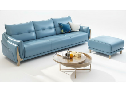 Bankstel 3-zits Modern Relax Zitmeubilair Driezits Blauw Bekleed Luxe Meubels Nieuw