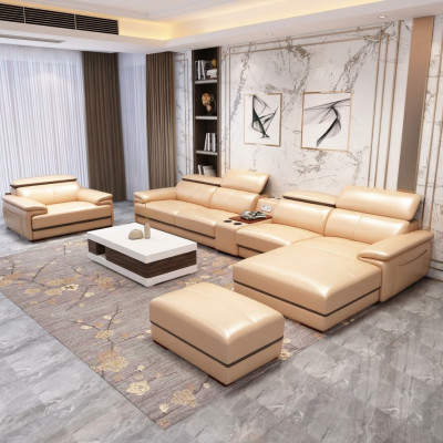 Ontspannende hoekbank, L-vormige moderne zitmeubelen met luxe bekleding.