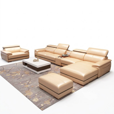 Ontspannende hoekbank, L-vormige moderne zitmeubelen met luxe bekleding.