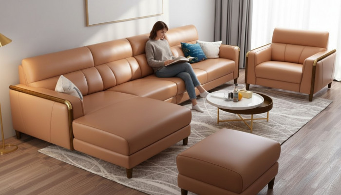 Zitmeubels woonlandschap luxe kunstleren hoekbank L-vorm gestoffeerd meubilair set