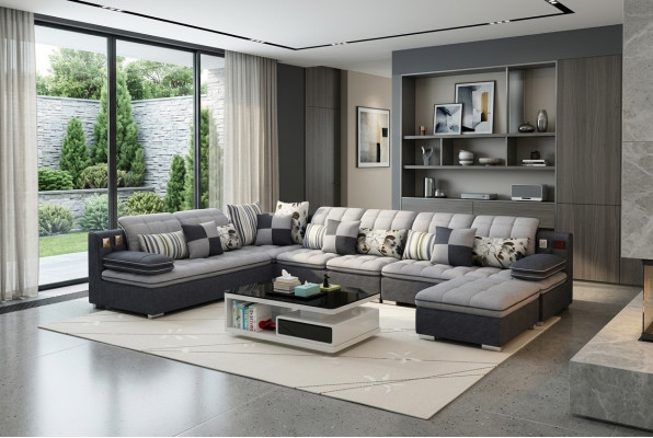 Meubelwoonlandschap luxe hoekbank U-vorm gestoffeerd bankstellen relax bank stof zitplaatsen