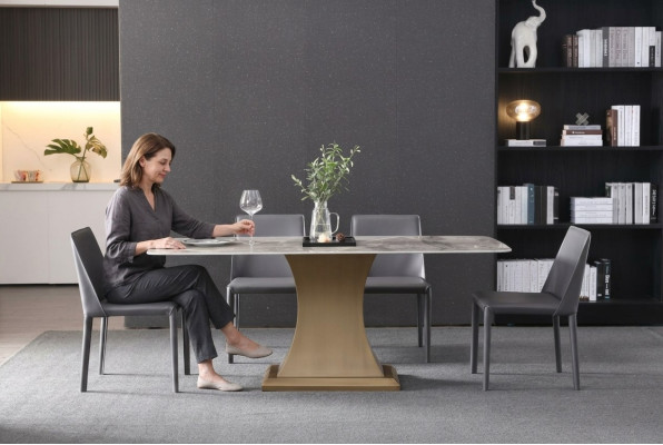 Luxe eettafel van metaal roestvrijstalen tafels meubels kolomtafel marmeren stijl eettafels.