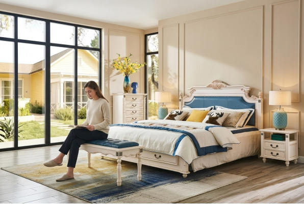 Ontwerper gestoffeerd tweepersoonsbed bedden bed slaapkamer echtelijk bed leer koloniale stijl