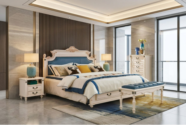 Bedden met gestoffeerde design luxe dubbele hotelbedden slaapkamer barok houten meubels nieuw