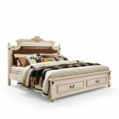 Bedden bekledingsontwerp luxe dubbele hotelbedden slaapkamer barok houten meubels nieuw.