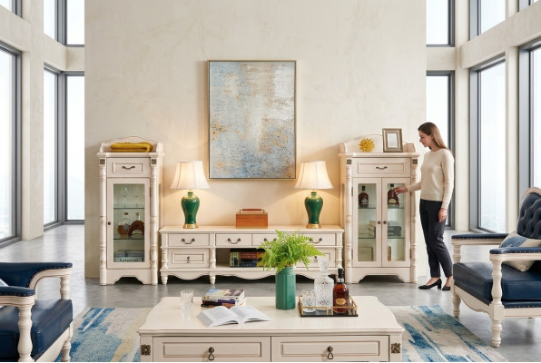 Vitrine Woonkamer Glas Klassiek 2-delige Vitrinekast Plank Planken Hout Set
