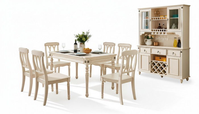 Eetkamer eettafel 6 x stoelen eetset houten keukentafelgroep 7-delig. Nieuw