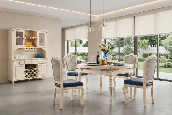 Groep eetkamer tafel 4x stoel set houten meubels ronde 5-delige set.