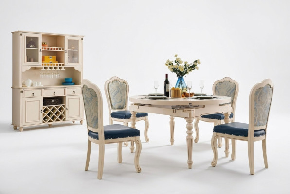 Groep eetkamer tafel 4x stoel set houten meubels ronde 5-delige set.