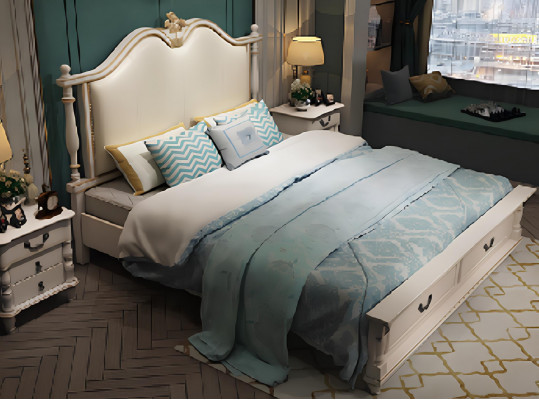 Bedovertrek Ontwerp Luxe Dubbele Hotelbedden Koninklijk Barok Houten Meubels Nieuw