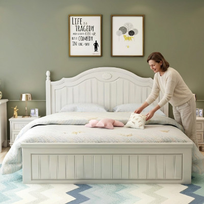 Bed Landhuis Stijl Bedden Dubbel Hout Luxe Ontwerp Meubels Slaapkamer Houten bed