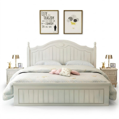 Bed Landhuis Stijl Bedden Dubbel Hout Luxe Ontwerp Meubels Slaapkamer Houten bed