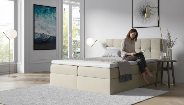 Stof boxspringbed textiel design dubbel hotel slaapkamer modern bed bedden