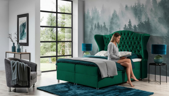 Chesterfield boxspring bedden hotelbed slaapkamer fluweel luxe meubels