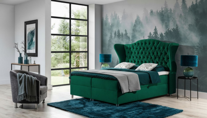 Chesterfield boxspring bedden hotelbed slaapkamer fluweel luxe meubels